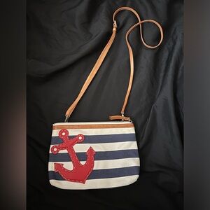 Brighton Striped Canvas Crossbody Bag with Red Anchor Accent